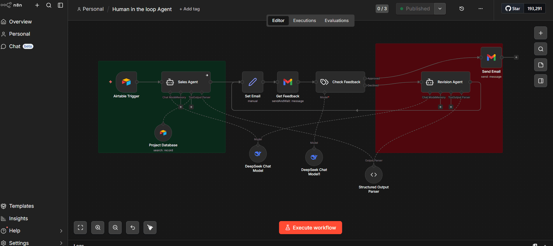 Human-in-the-Loop Sales Agent workflow screenshot